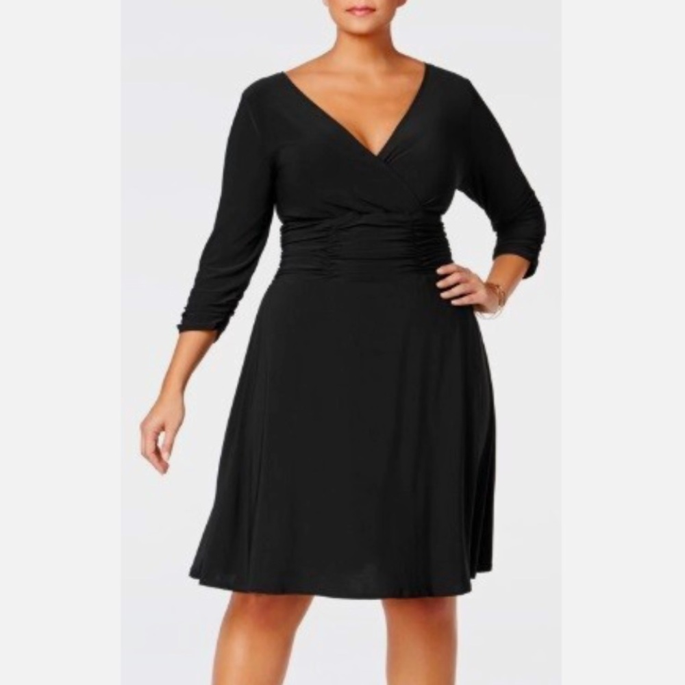 NY Collection Woman Black Formal V Neck Long Sleeve Dress Women’s Size 1X NWOT - Picture 2 of 11